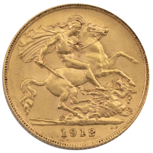 361 - 1912 George V gold London mint Half Sovereign (S 4006, Marsh 527). Obverse: left-facing bare head bu... 