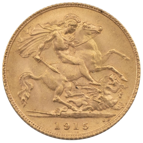 362 - 1915 George V gold London mint Half Sovereign (S 4006, Marsh 530). Obverse: left-facing bare head bu... 