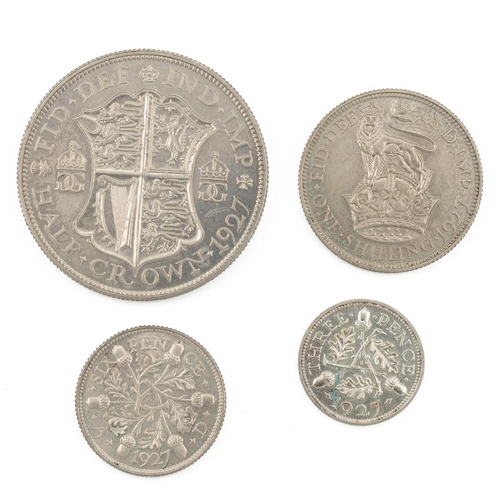 375 - Four (4) 1927 George V silver proof coins, including a Halfcrown, Shilling, Sixpence and Threepence,... 