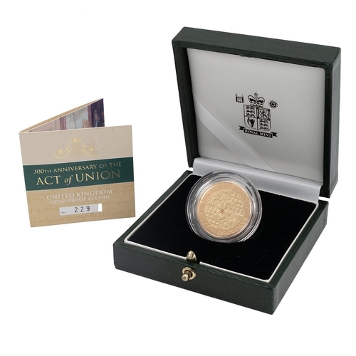 393 - 2007 Act Of Union gold proof bimetallic £2 coin from The Royal Mint in the original packaging. Obver... 