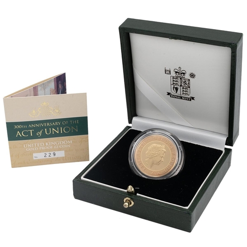 393 - 2007 Act Of Union gold proof bimetallic £2 coin from The Royal Mint in the original packaging. Obver... 