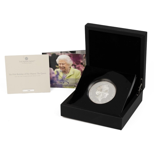 400 - 2021 Queen's 95th Birthday silver proof 5oz £10 coin from The Royal Mint. Obverse: right-facing port... 