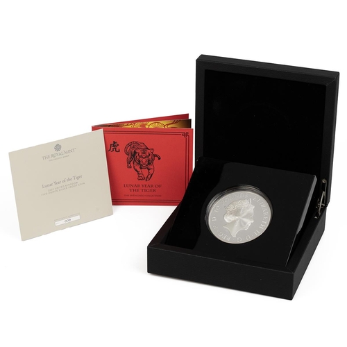 402 - 2022 Year Of The Tiger silver proof 5oz £10 coin from The Royal Mint's Lunar series. Obverse: right-... 