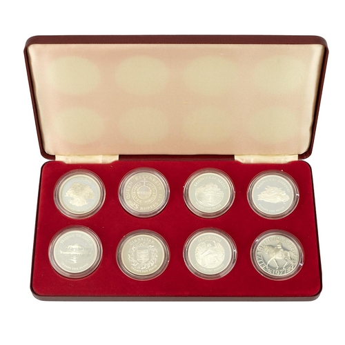 403 - 1977 Elizabeth II Silver Jubilee silver proof Crown-sized eight-coin Royal Mint Commonwealth set. Co... 