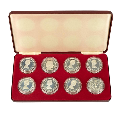 403 - 1977 Elizabeth II Silver Jubilee silver proof Crown-sized eight-coin Royal Mint Commonwealth set. Co... 