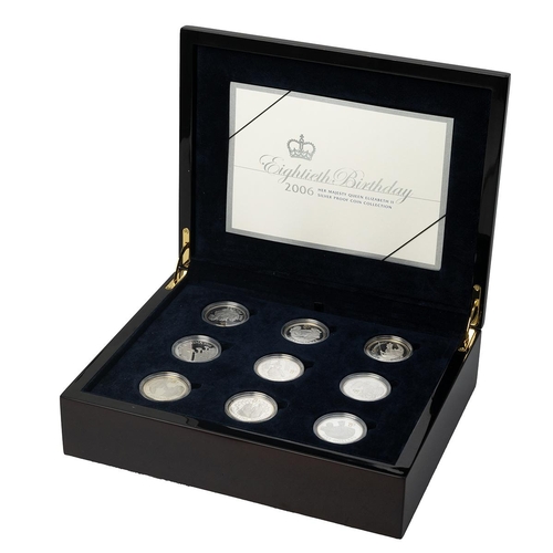 407 - 2006 Elizabeth II 80th Birthday silver proof 17-coin collection featuring Crown-sized coins with sel... 