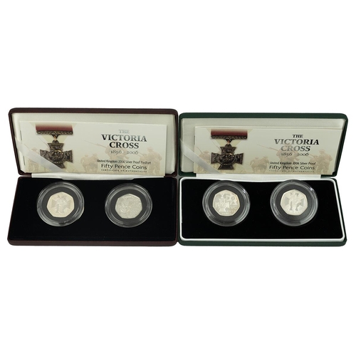 410 - Two (2) 2006 Victoria Cross silver proof 50p Royal Mint sets, including the piedfort edition and the... 