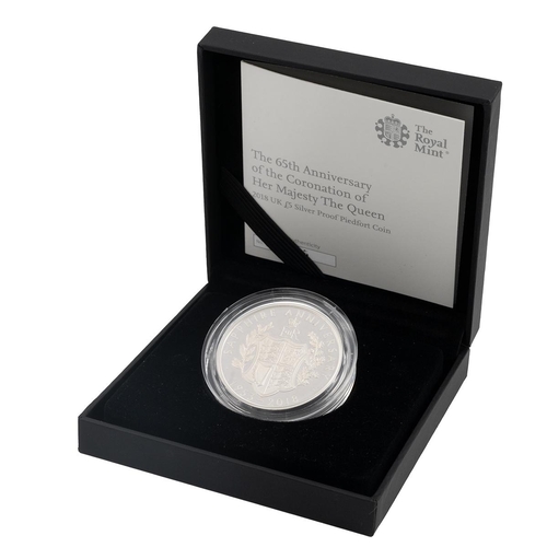 413 - 2018 Coronation 65th Anniversary piedfort silver proof £5 coin from The Royal Mint. Obverse: portrai... 