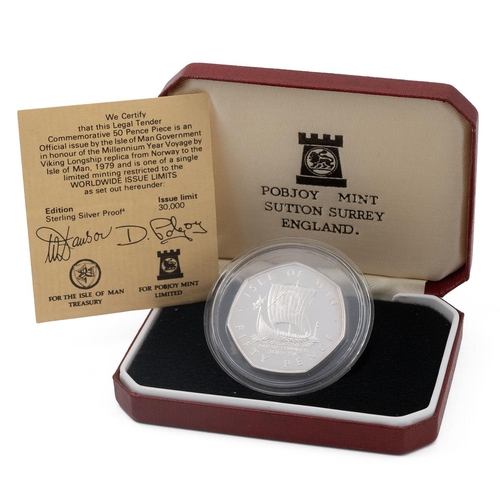 415 - Isle Of Man, 1979 'Day of Tynwald' Viking Ship silver proof 50p with plain edge. Obverse: portrait o... 