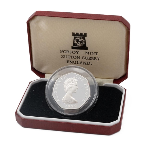 415 - Isle Of Man, 1979 'Day of Tynwald' Viking Ship silver proof 50p with plain edge. Obverse: portrait o... 