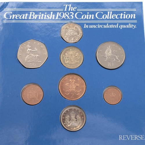 417 - 1983 Great British Coin Collection uncirculated set with error 'NEW PENCE' 2p coin. This sought-afte... 