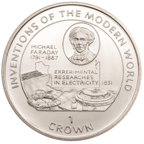 419 - Isle of Man, 1996 Michael Faraday Crown coin with spelling error to the reverse. Obverse: portrait o... 