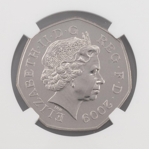 420 - 2009 London Olympics Athletics BU 50p Blue Peter coin. Obverse: portrait of Queen Elizabeth II by Ia... 