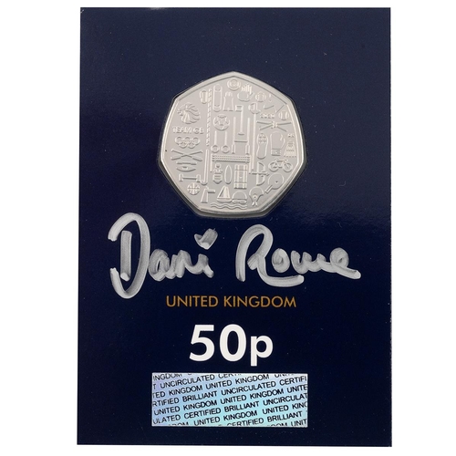 424 - 2021 Team GB UK BU 50p in Change Checker card, signed by cyclist Dani Rowe. Obverse: portrait of Que... 