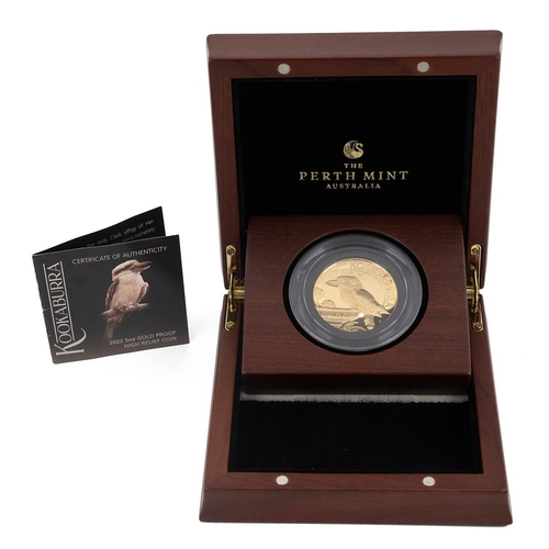 426 - 2022 high relief Australian Kookaburra 5oz 9999 gold concave proof coin from the Perth Mint. Obverse... 