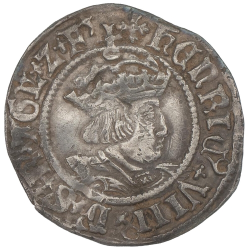 43 - Henry VIII silver Halfgroat, second coinage (1526-1544), Canterbury mint under Archbishop Warham, cr... 