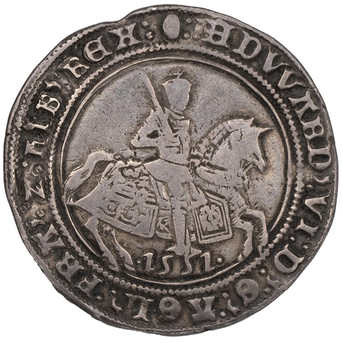 46 - 1551 Edward VI silver Halfcrown, fine issue (1551-1553), tun mintmark, no plume on horse (S 2480, No... 