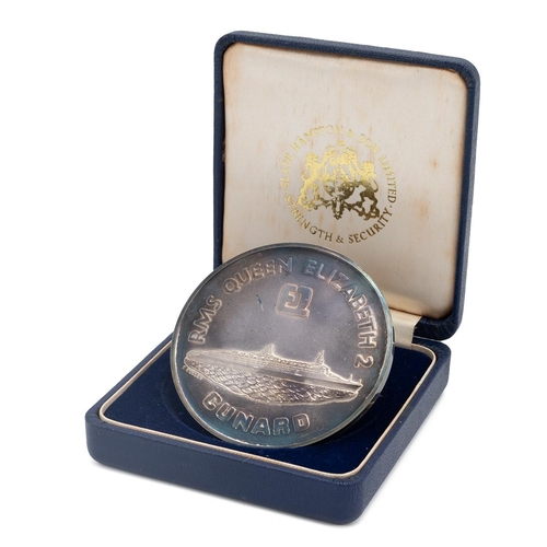 480 - 1968 Queen Elizabeth 2 Cunard Line maiden voyage silver medal, numbered with the original certificat... 