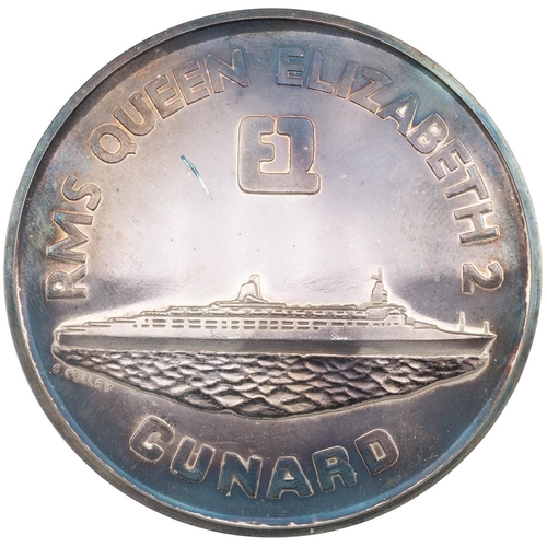 480 - 1968 Queen Elizabeth 2 Cunard Line maiden voyage silver medal, numbered with the original certificat... 