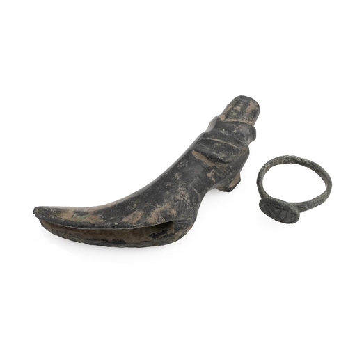 487 - Artefacts (2), including a 15th-century bronze dog's head-form zoomorphic spout from a laver vessel,... 