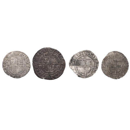 67 - Four (4) Elizabeth I silver coins, including 1578 Threepence, greek cross mintmark, nF, toned; Halfg... 