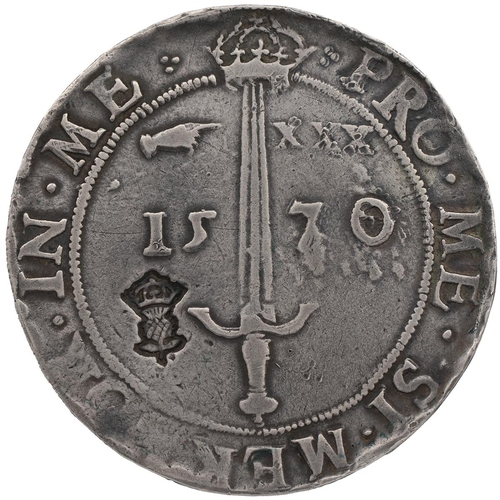 70 - 1570 Scotland, James VI silver Ryal or Sword Dollar, crowned thistle countermark (S 5472). Obverse: ... 