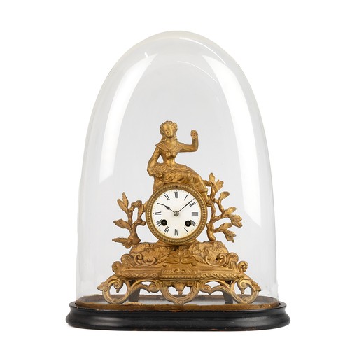 13 - Mid 19th Century Louis XV style French mantle clock and dome. The eight day two train movement stamp... 