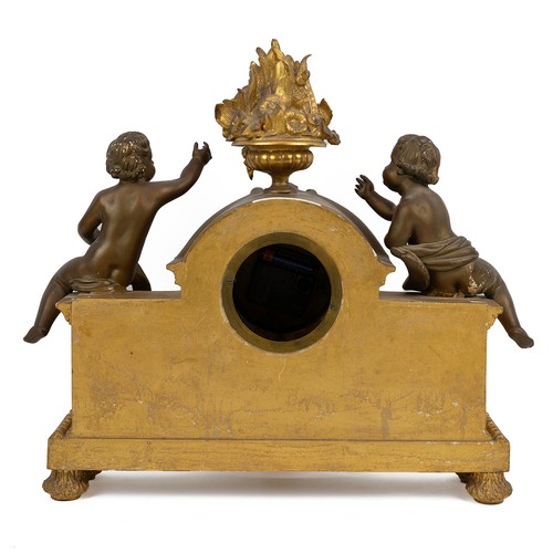 14 - LeBlanc A Paris, French 19th Century mantle clock in carved and gilded wood case with Sevres style c... 