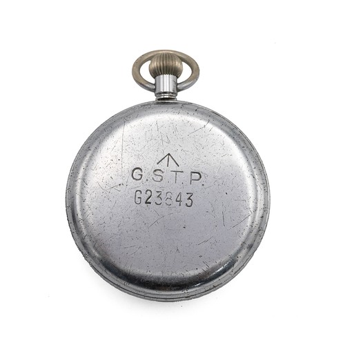 23 - Helvetia stainless steel Swiss made military pocket watch numbered G.S.T.P G23843, with white dial, ... 