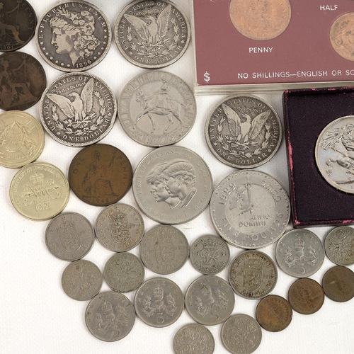 36 - Coin collection, including four (4) US silver Morgan Dollars (1891, 1891, 1896, and 1897), pre-decim... 