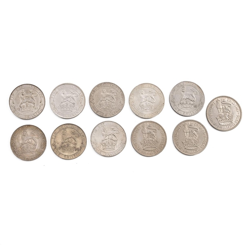 50 - Eleven (11) George V silver Shillings, including 1911, 1912, 1915, 1916 (x2), 1918, 1920, 1926, 1935... 