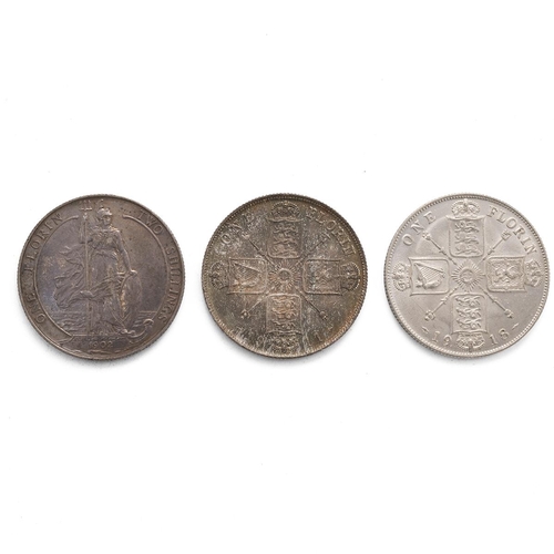 51 - Three (3) silver Florins, including 1902 Edward VII, 1911 George V, and 1918. Grades: VF - Very Fine... 