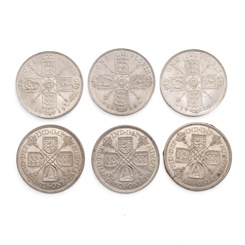 52 - Six (6) George V silver Florins, including 1919 (x3), 1928, 1929, and 1935. Grades: VF - Very Fine o... 