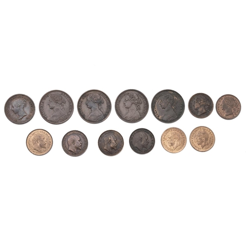 53 - Thirteen (13) bronze Farthings and Third Farthings, including 1844 Victoria Farthing, 1865, 1873, 18... 