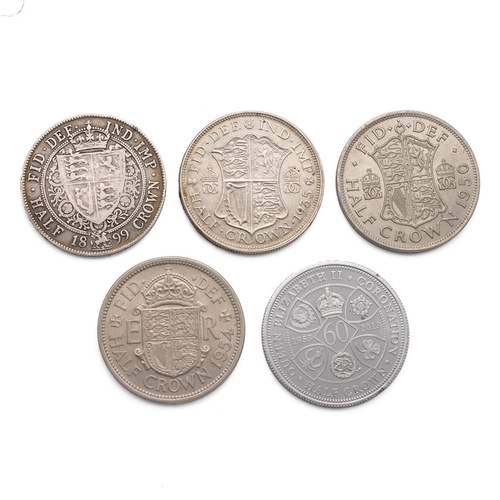 57 - Five (5) silver Halfcrowns, including 1899 Victoria, 1935 George V, 1950 George VI, 1954 Elizabeth I... 