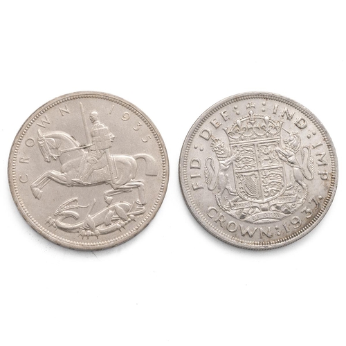 67 - Two (2) George V silver Crowns, including 1935 and 1937. Grades: EF - Extremely Fine.