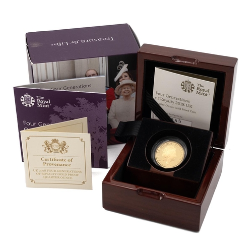 89 - 2018 Four Generations of Royalty gold proof 1/4oz Royal Mint coin. Packaging: original box of issue ... 