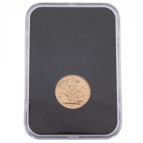 90 - 1983 Elizabeth II gold proof Sovereign in an unofficial holder, without original box or certificate.