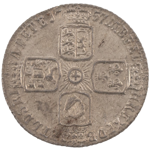 97 - 1757 George II silver Sixpence (S 3711). Grade: nUNC - near Uncirculated.