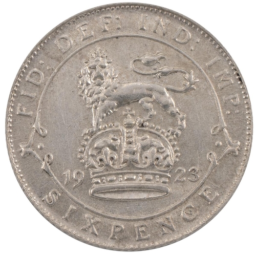 100 - 1923 George V silver Sixpence (S 4024). Grade: aUNC - about Uncirculated.