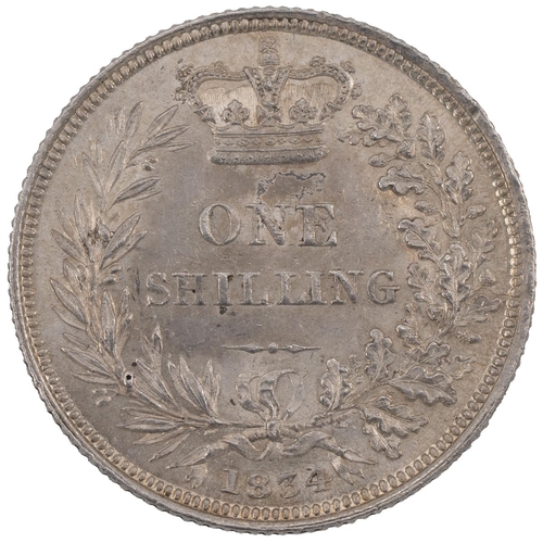 106 - 1834 William IV silver Shilling (S 3835). Grade: aUNC - about Uncirculated with damage to the front ... 