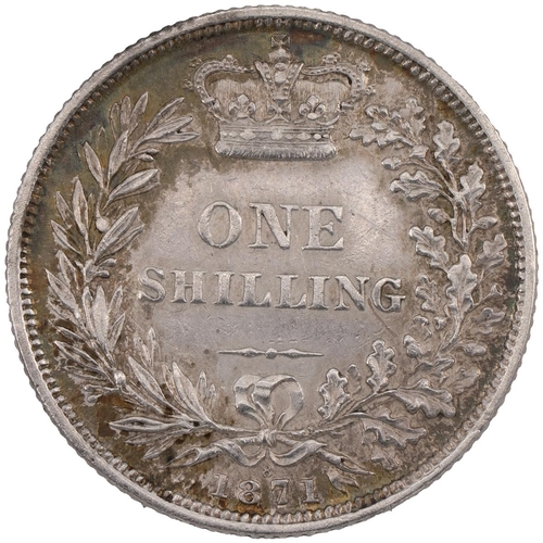 107 - 1871 Victoria silver Shilling, die no. 8 (S 3906A). Grade: gVF - good Very Fine.