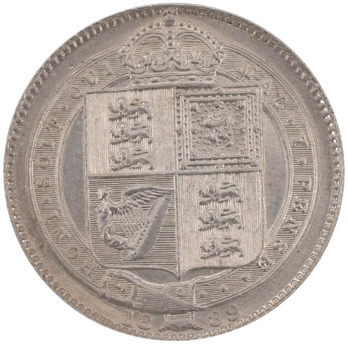 114 - 1889 Victoria silver Shilling (S 3927). Grade: aUNC - about Uncirculated with hairlines.