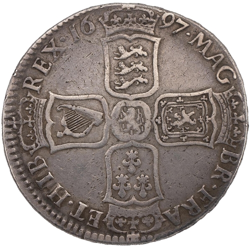 117 - 1697 William III silver Halfcrown (S 3487). Grade: gF - good Fine.