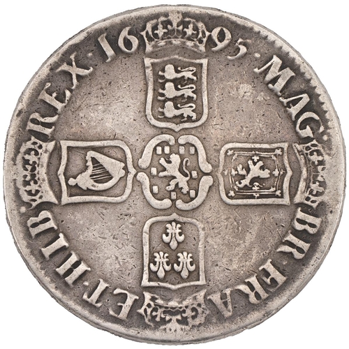 128 - 1695 William III silver Crown (S 3470). Grade: VG/nF - Very Good/near Fine.