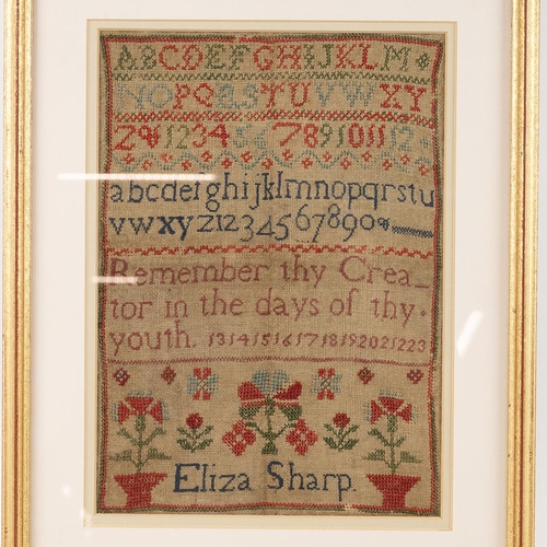 149 - Three early 19th century sampler, stitched name Harriet Scott dated 1820, Eliza Sharpe & Anne Br... 