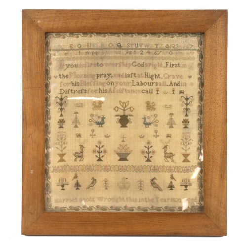 149 - Three early 19th century sampler, stitched name Harriet Scott dated 1820, Eliza Sharpe & Anne Br... 