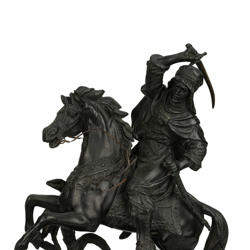 158 - Pair of Spelter figures groups of Spanish conquistadors, the figure wearing arms and bearing daggers... 