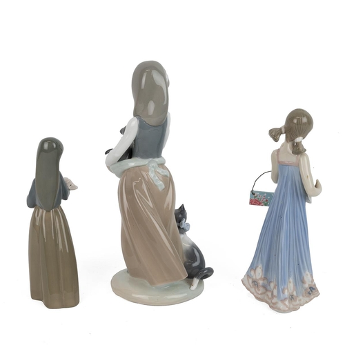 170 - 3 Lladro Figures of Girl: 1309 'Following her Kittens' Juan Huerta 974; 1101 'Girl with Pig in Her A... 