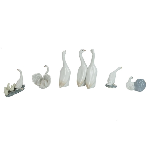 172 - Lladro - six bird figurines to include: 1307 'Little Ducks After Mother' Juan Huerta 1974, boxed; 80... 